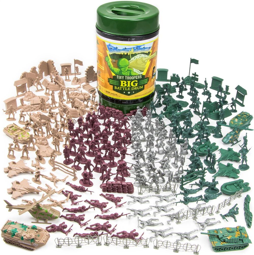 BBG Deluxe Mini Troopers Pretend Play Battle Drum Set - Includes 200 Figurines, Battle Mat & Storage Drum!