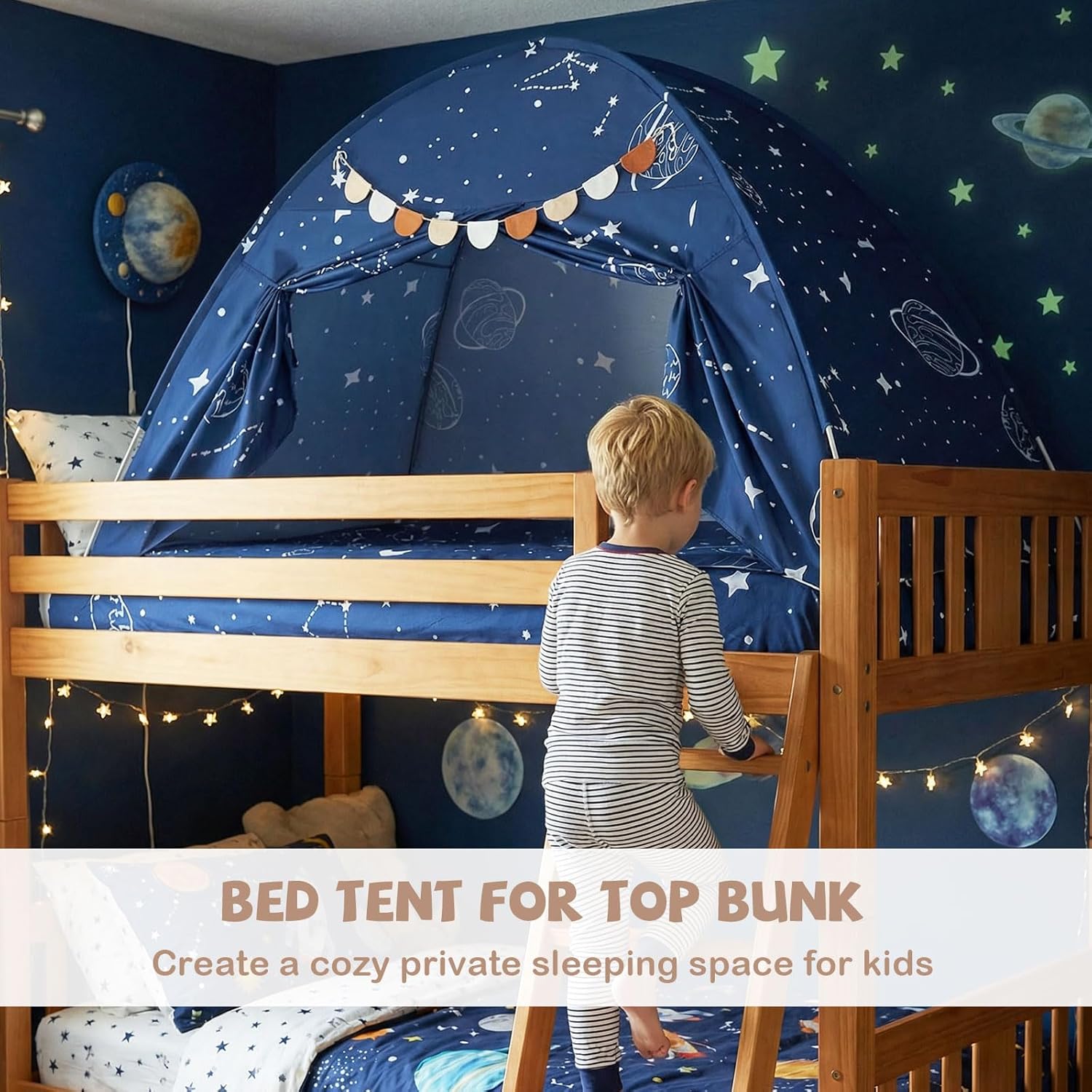 INFANS Bed Tent for Kids, Indoor Large Toddler Canopy Playhouse with Flags, Teepee Toys Gift for Boys Girls Aged 3+, 75’’ x 39’’ x 48’’