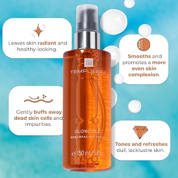 TEMPLESPA | GLOWCOLIC | Exfoliating Toner with Glycolic Acid, Vitamin C and Hyaluronic Acid to Reveal Smooth and Glowing Skin, Natural Ingredients, Cruelty-Free, Vegan, 5.0 fl.oz.