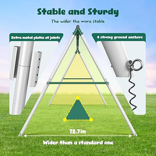 Miniatura 3 de Hapfan Juego de columpios resistentes de 7.3 pies de alto, 3 columpios de metal para patio trasero, juego de niños grandes para patio de recreo al