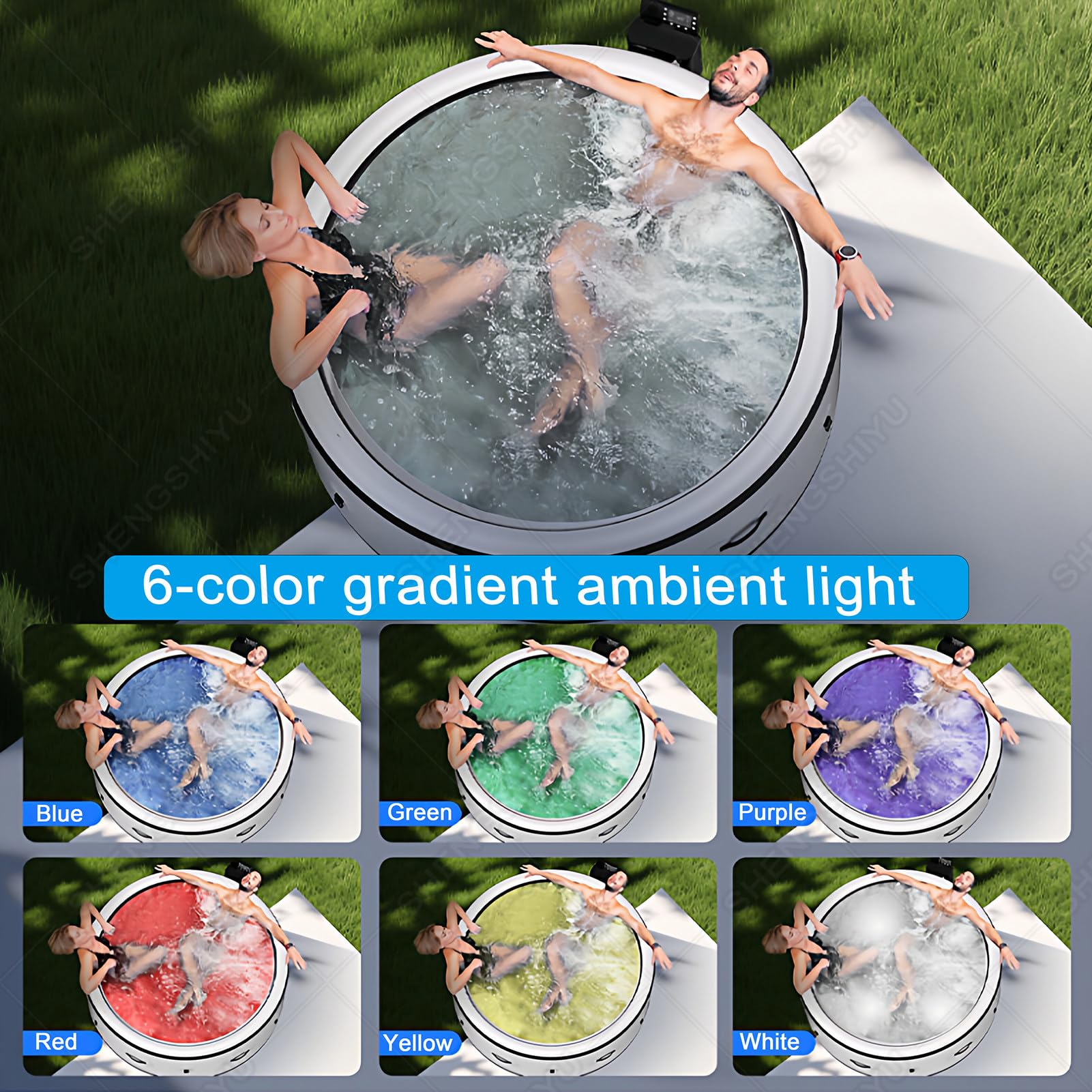 Vasca Idromassaggio da Esterno 6 Posti, Diametro 196 cm, Altezza 71 cm | Regolazione Intelligente Temperatura, Massaggio Bolle a 3 Livelli, Luce Ambientale Sfumata a 6 Colori