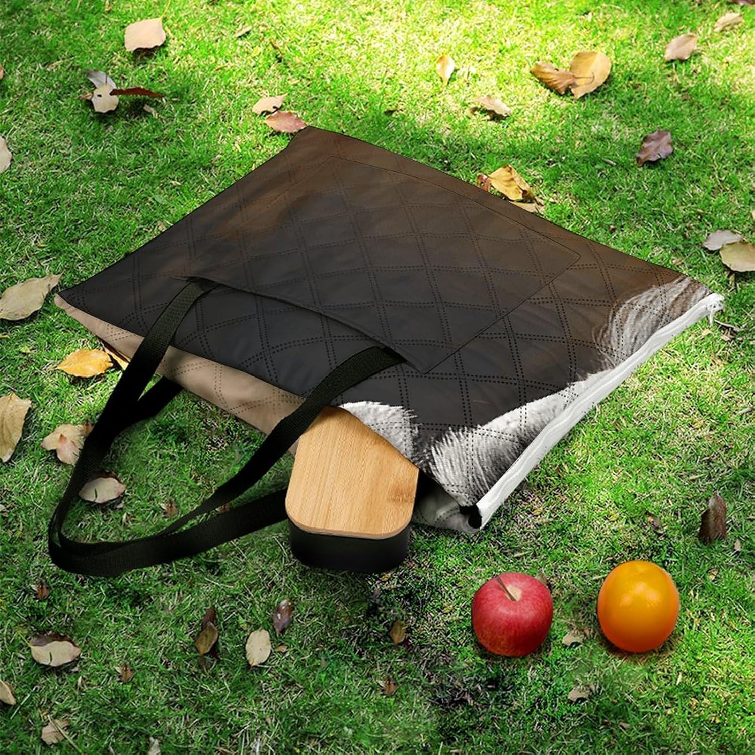 Animal Schnauzer Dog Picnic Blanket 150x150cm, Foldable 2-in-1 Picnic Mat and Tote Bag Portable Waterproof Beach Mat Sandproof Outdoor Blanket for Park, Hiking, Beach, Camping, Travel