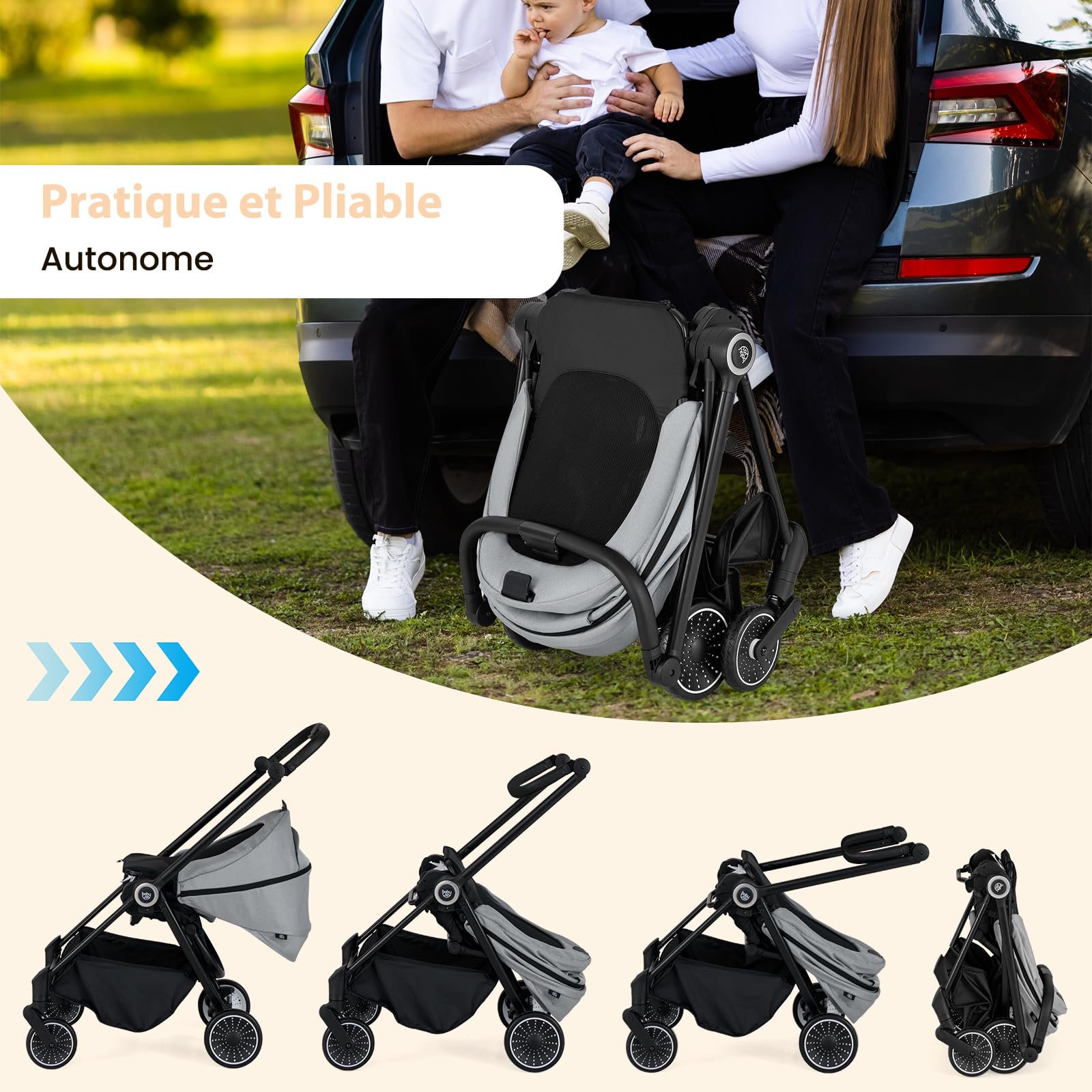 GOPLUS Poussette Canne Convertible 2 en 1, Poussette Bebe Légère et Compacte avec Dossier et Repose-Pieds Réglables, Grand Auvent, Panier de Rangement, Charge 15KG pour 0-36 Mois (Gris)