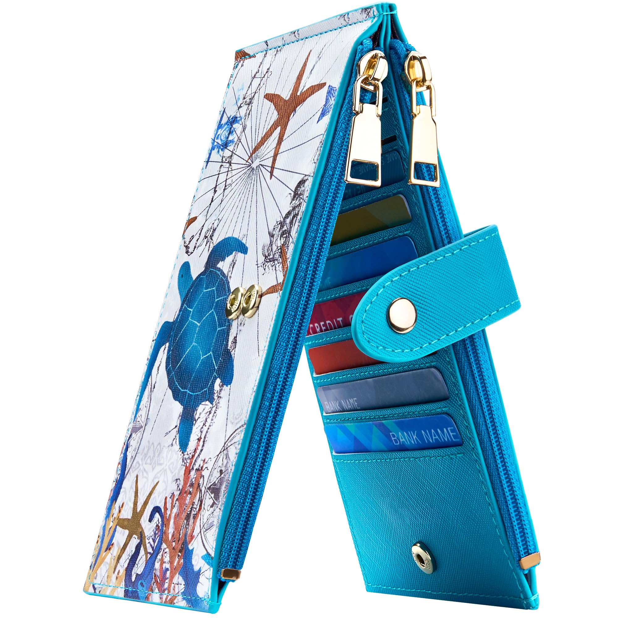 Travelambo RFID Wallet Women Large Size Bifold Multi Card Wallet Case with Zipper Pocke Credit Card Holder for Women