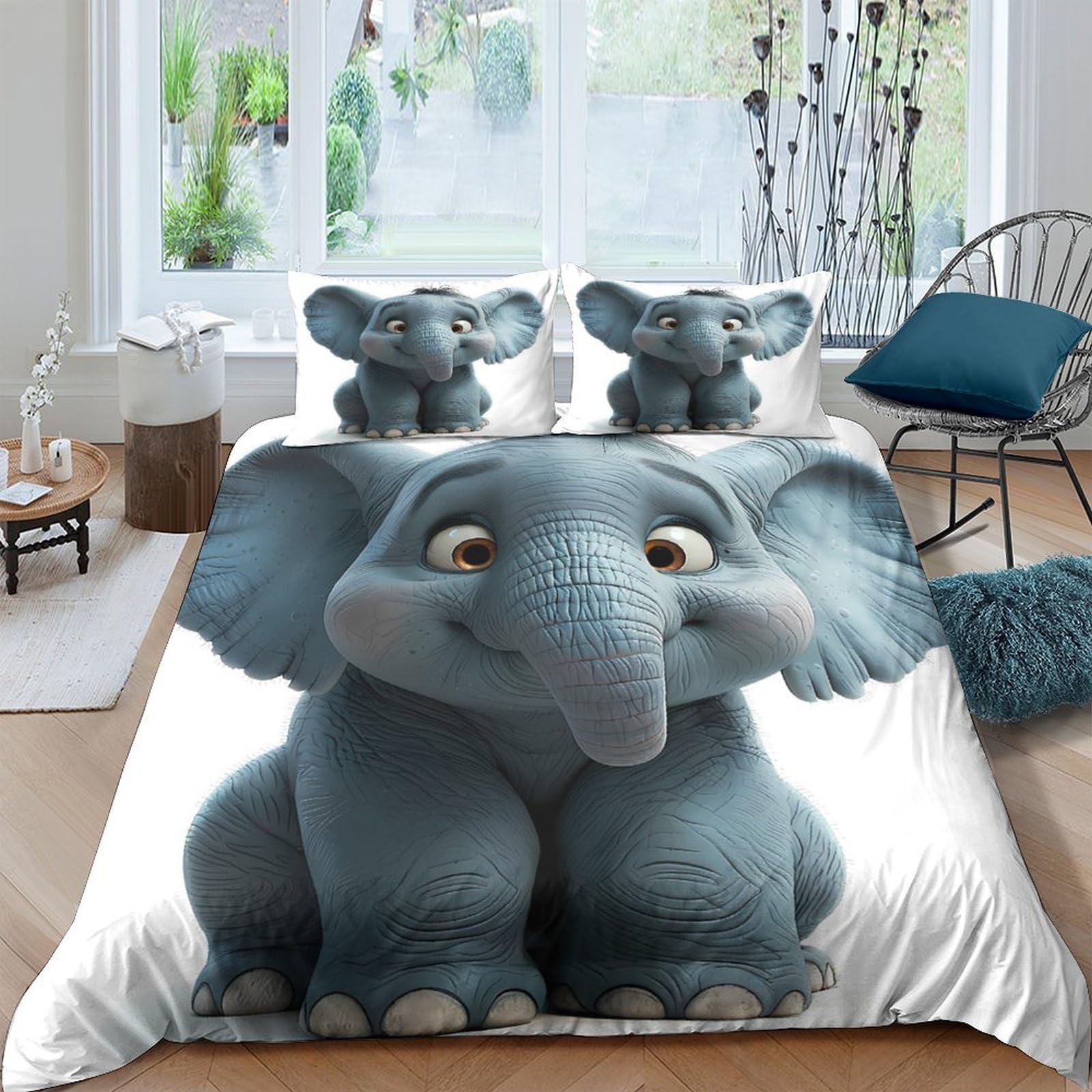 Ctjqhvkz Style-1 3D Printed Cartoon Elephant Fitted Sheet Microfiber Soft Anti-Slip Bed Cover For Bedroom Guest Room Decor Protection Single（135X200cm）