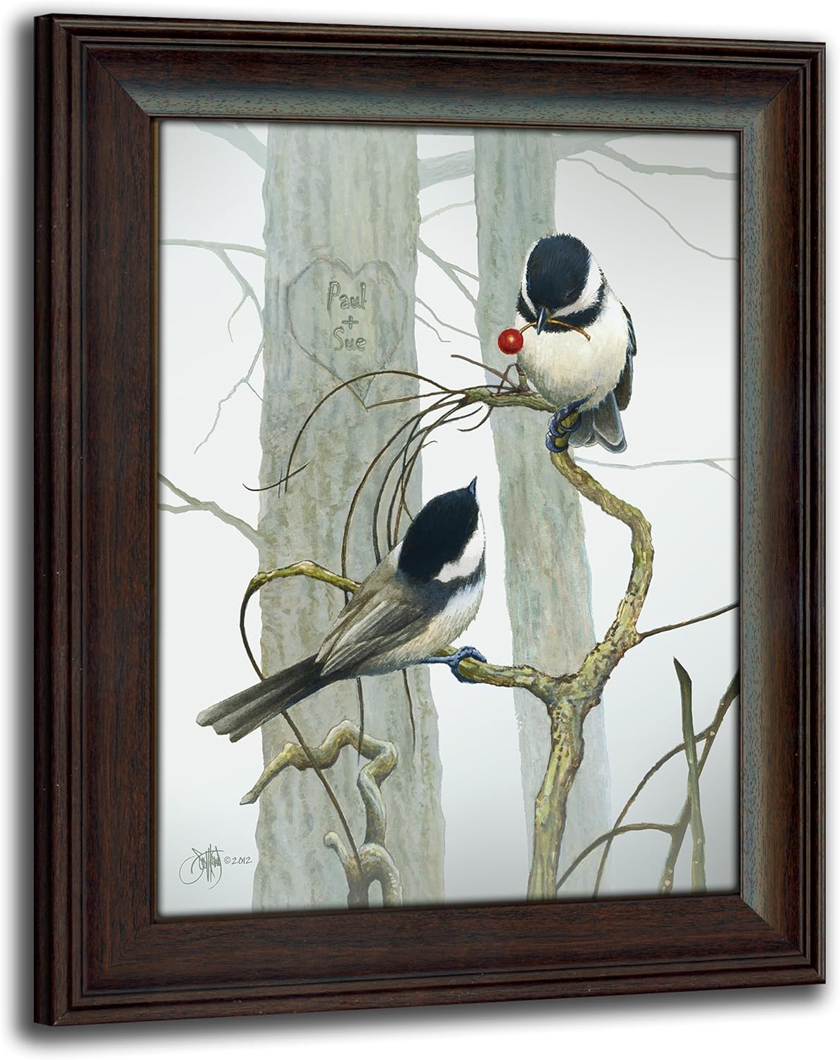Personal-Prints | Personalized Romantic Wildlife Themed Art | Customized with Your Names |Unique Wedding, Anniversary, Valentine’s Day, or Romantic Gift (Chickadees)