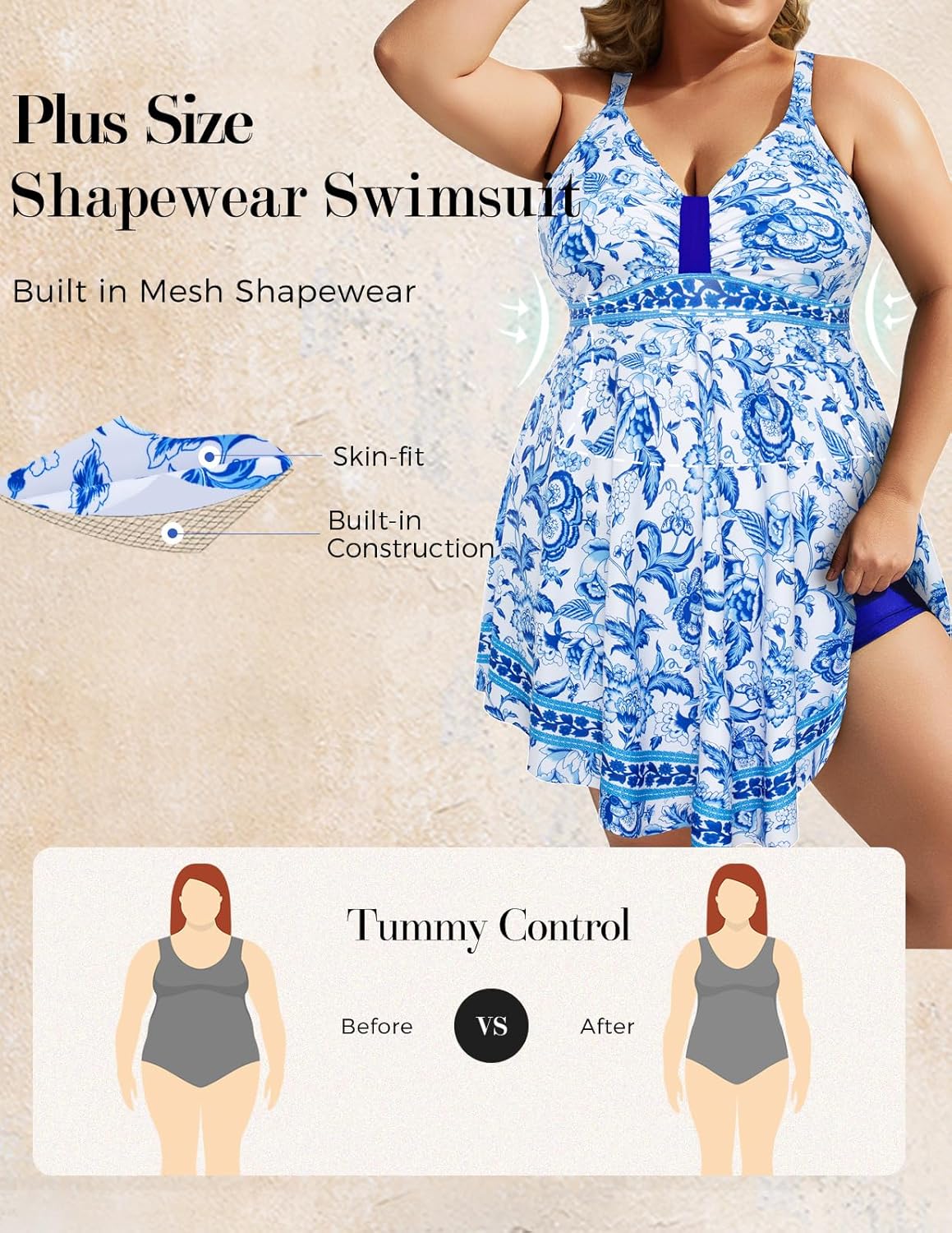 Hanna Nikole Womens Plus Size Swim Dress Swimsuit One Piece Tummy Control Bathing Suit Flowy Body Shaping Swimwear - Image 3