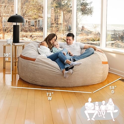 Miniatura 348 de Big Joe Fuf - Puf extragrande (XXL) relleno de espuma con funda extraíble, color niebla Lenox, poliéster tejido duradero, 6 pies, gigante Negro