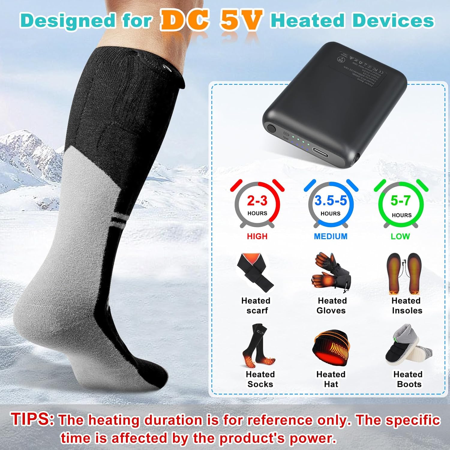 RTDEP 5V 6000mAh Heated Gloves Battery Pack, 4 Heating Level, Batteries for Heated Socks, Insoles, DC Output, Heat Slippers Rechargeable Battery- 1Pair - Image 2