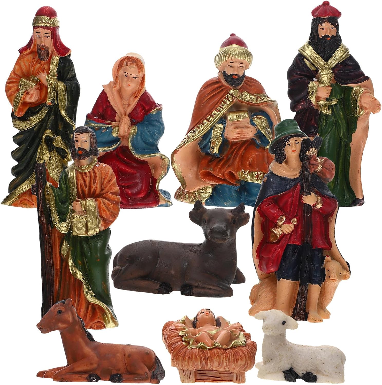 COHEALI Nativity Set Figurines 10pcs Resin Christmas Jesus Manger Scene Religious Desktop Decor for Family Holiday Celebration