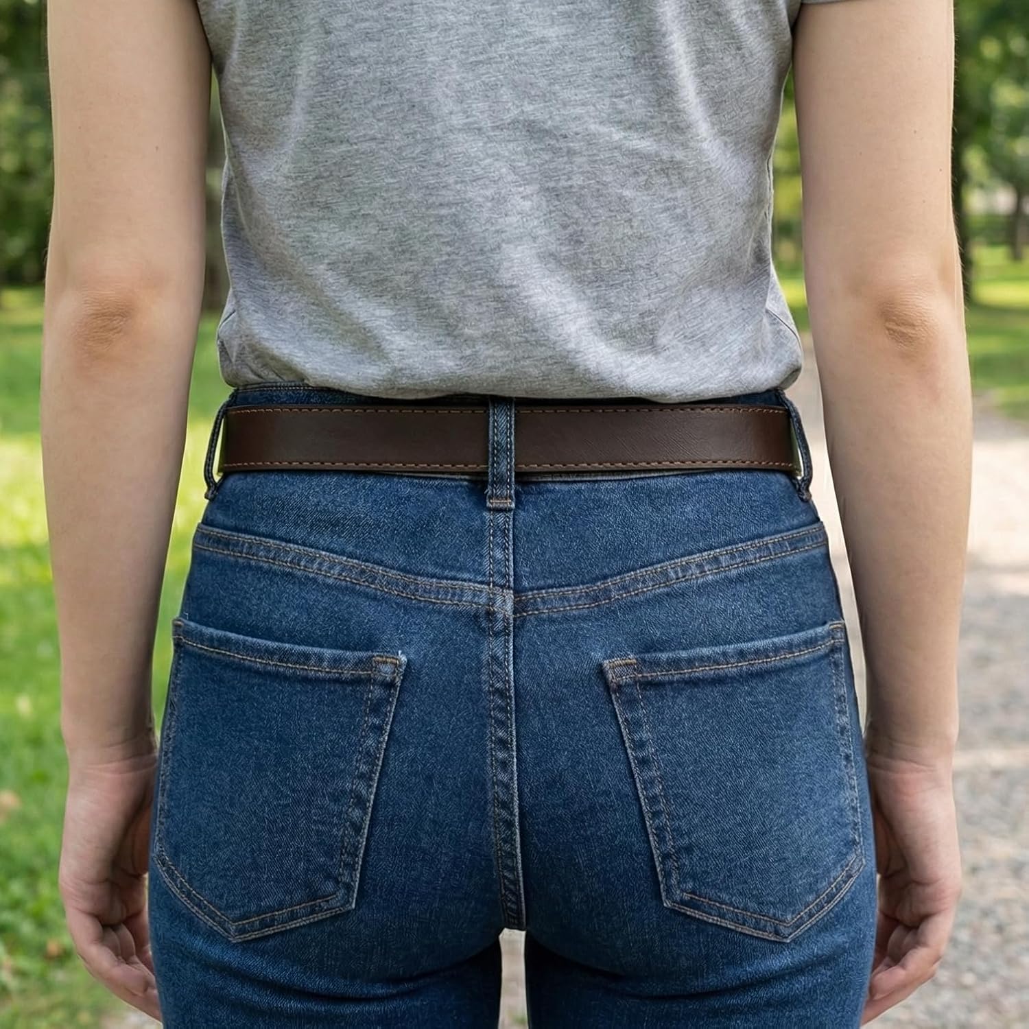 BC Belts Womens Thin Leather Belt Strap with Vintage Distressed Texture 1" Wide with Snaps - Image 2