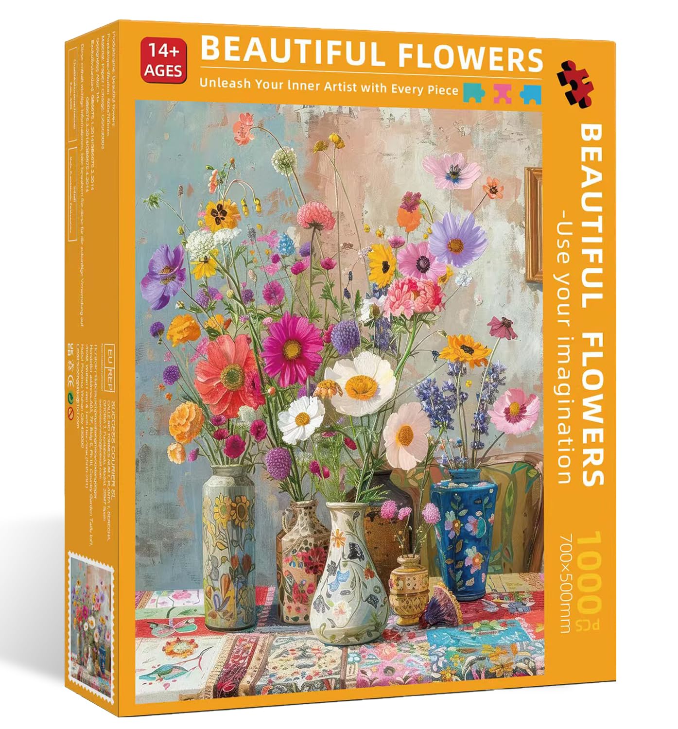 Puzzle 1000 elementów dla dorosłych Flowers, klasyczne układanki edukacyjne, gra zręcznościowa dla całej rodziny, wspaniałe dekoracyjne puzzle i prezenty 70 x 50 cm