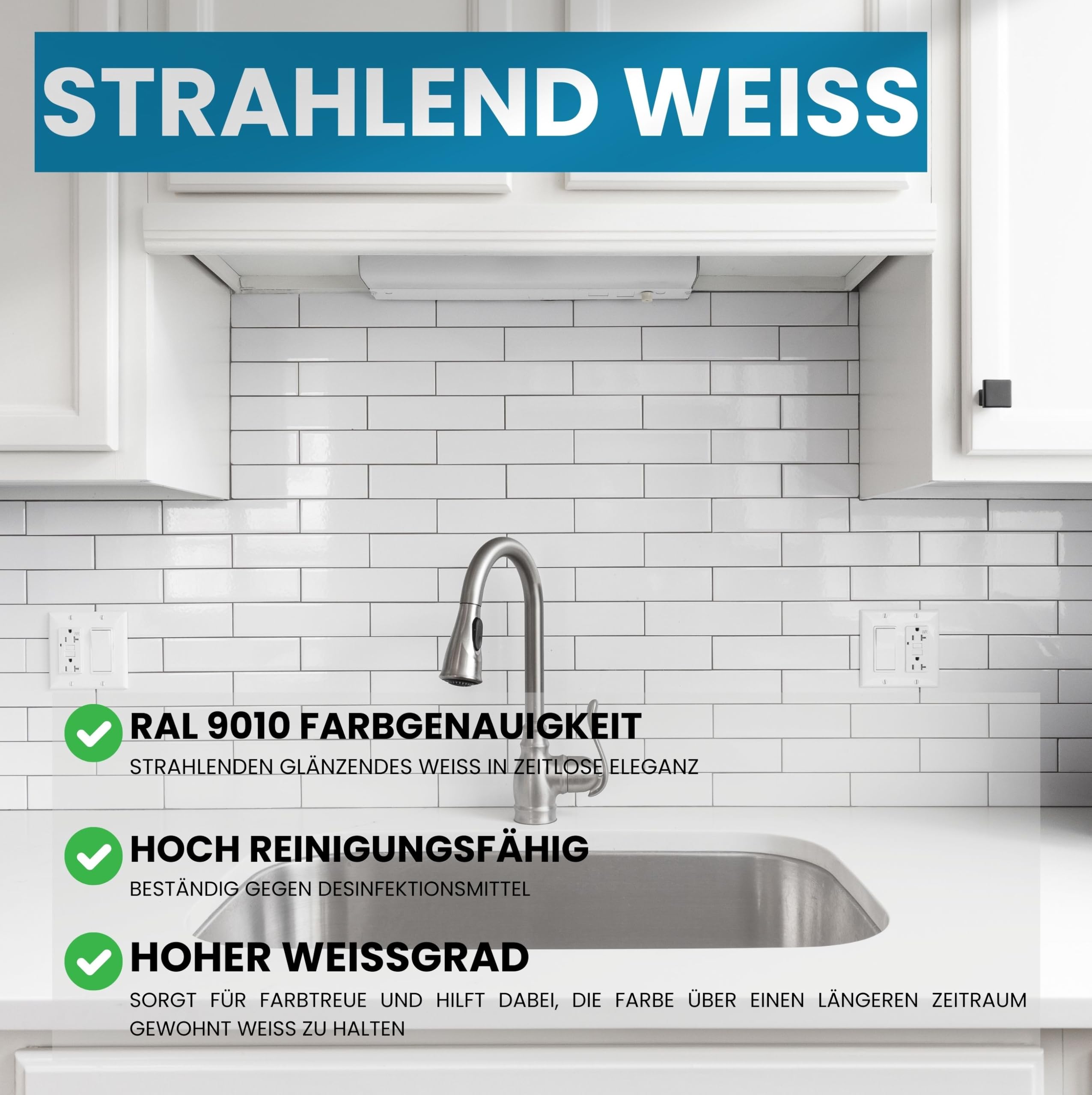 derendo 2K Fliesenlack weiß glänzend (RAL 9010) Epoxidharz mit Härter weiße Fliesenfarbe Badezimmer Fliesenlack 2K Lack Badewanne reinweiss für Innen & aussen (1, Kilogramm)