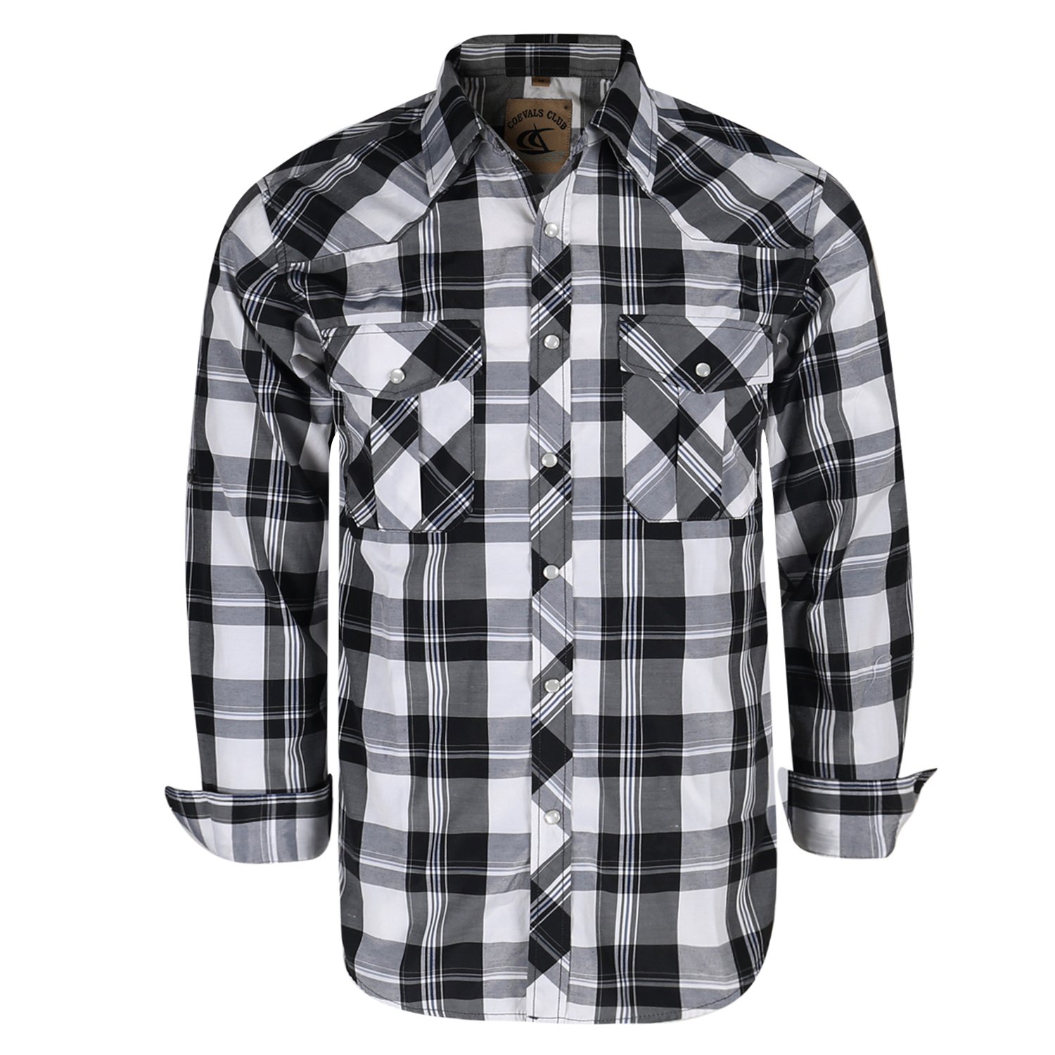 Coevals Club Men's Western Pearl Snap Plaid Shirt - Long Sleeve Work Shirt With Two Pockets (40%Cotton/60%Polyester)