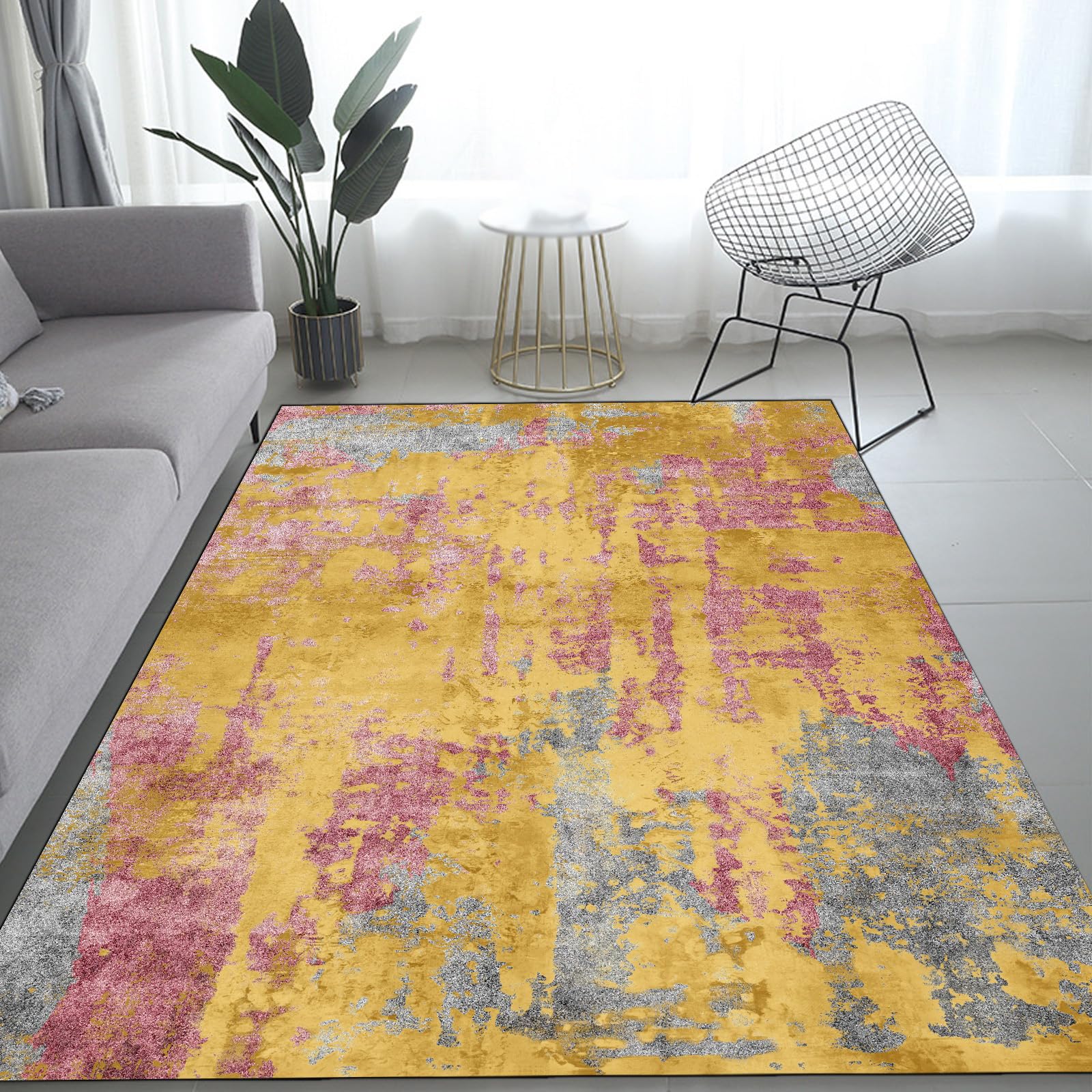 Tapis de salon jaune moutarde pour une deco aesthetic de chambre à coucher