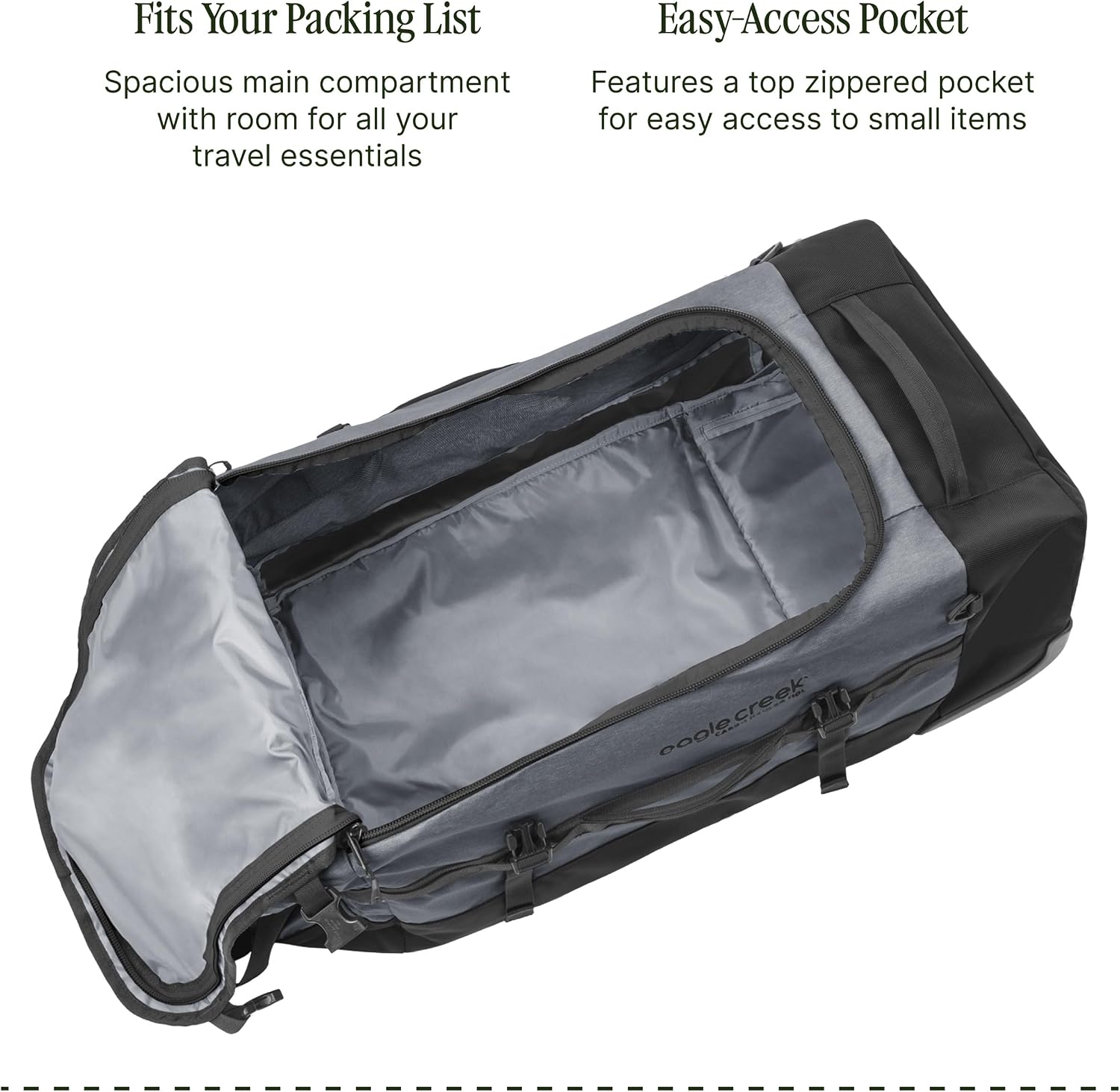 Eagle Creek Cargo Hauler Wheeled Duffel - Durable Duffel Bag for Travel - Easy Access Compartment - Deployable Backpack Straps - Lockable Zipper Opening - Charcoal - 110L