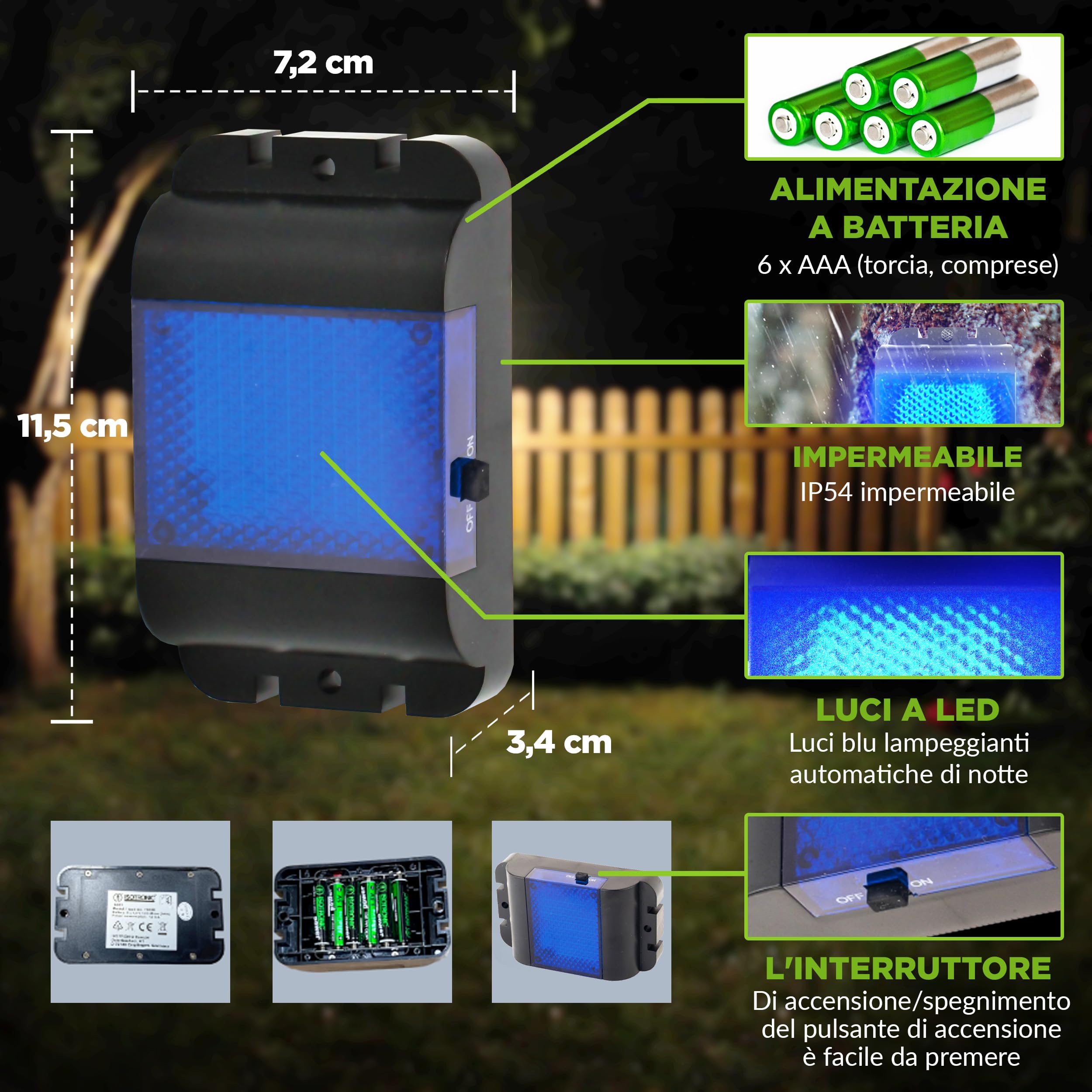 ISOTRONIC Repellente Solare Animali Selvatici LED Blu (6 Pezzi), Dissuasore per Procioni Cervi Volpi Cinghiali, Raggio d'azione 40m², Deterrente Efficace Esterno e Giardino Senza Veleni
