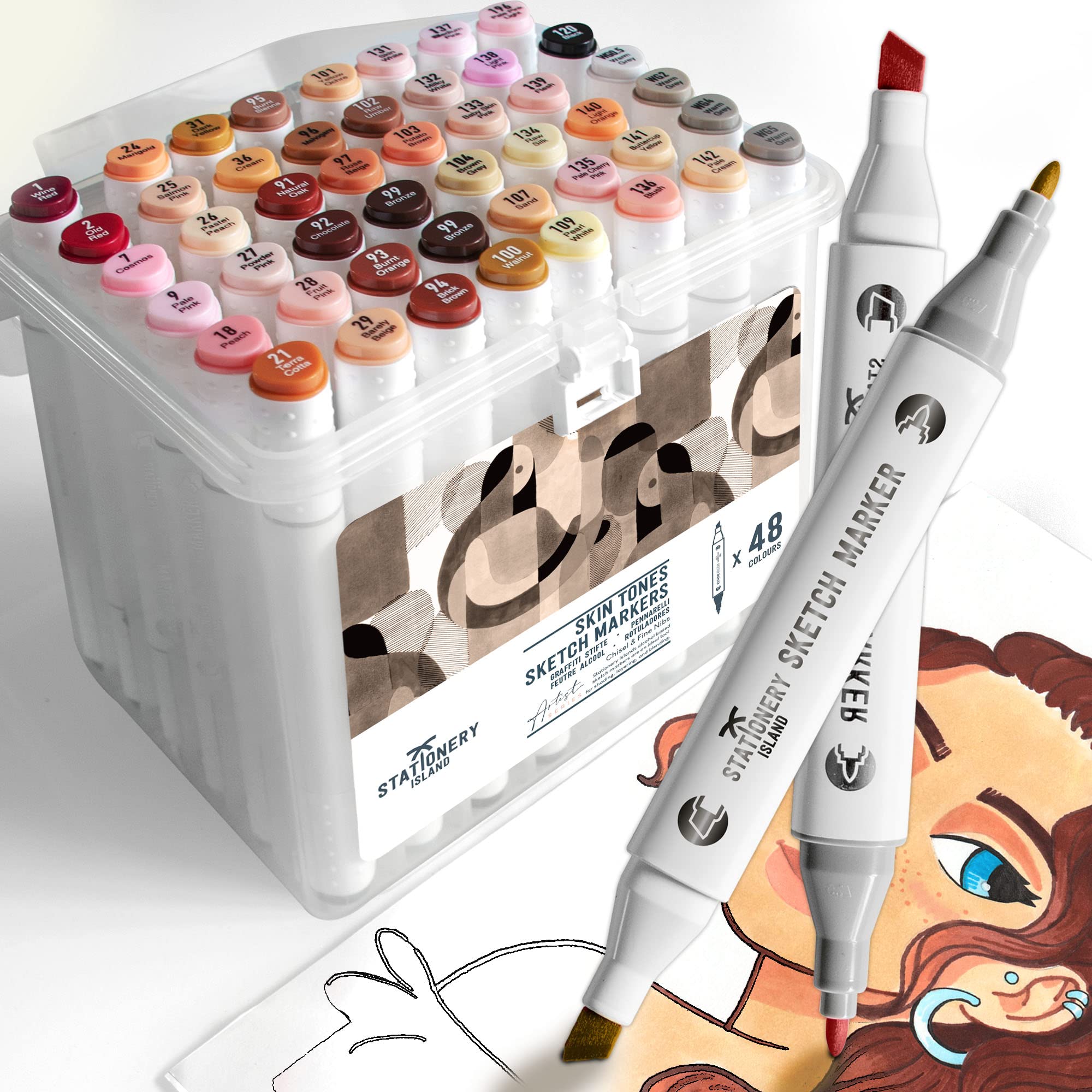 Buy Stationery Island Sketch Markers Pack of 48 Skin Tones + Carry Case Alcohol Based Art