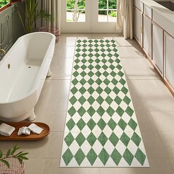 LIVEBOX Checkered Rug Runners for Hallways 2.5x8, Non Slip Kitchen Washable Runner Rugs, Moroccan Plaid Indoor Carpet Runner for Entryway Bathroom Bedroom Laundry