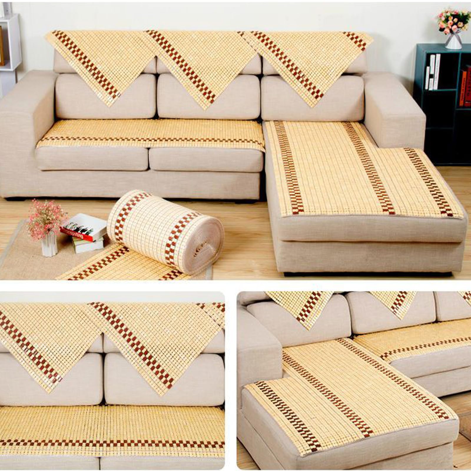 Almohadilla de bambú para colchón de enfriamiento natural, transpirable, plegable, para aire acondicionado, para cama Mahjong, suave y refrescante (55 x 130 cm)