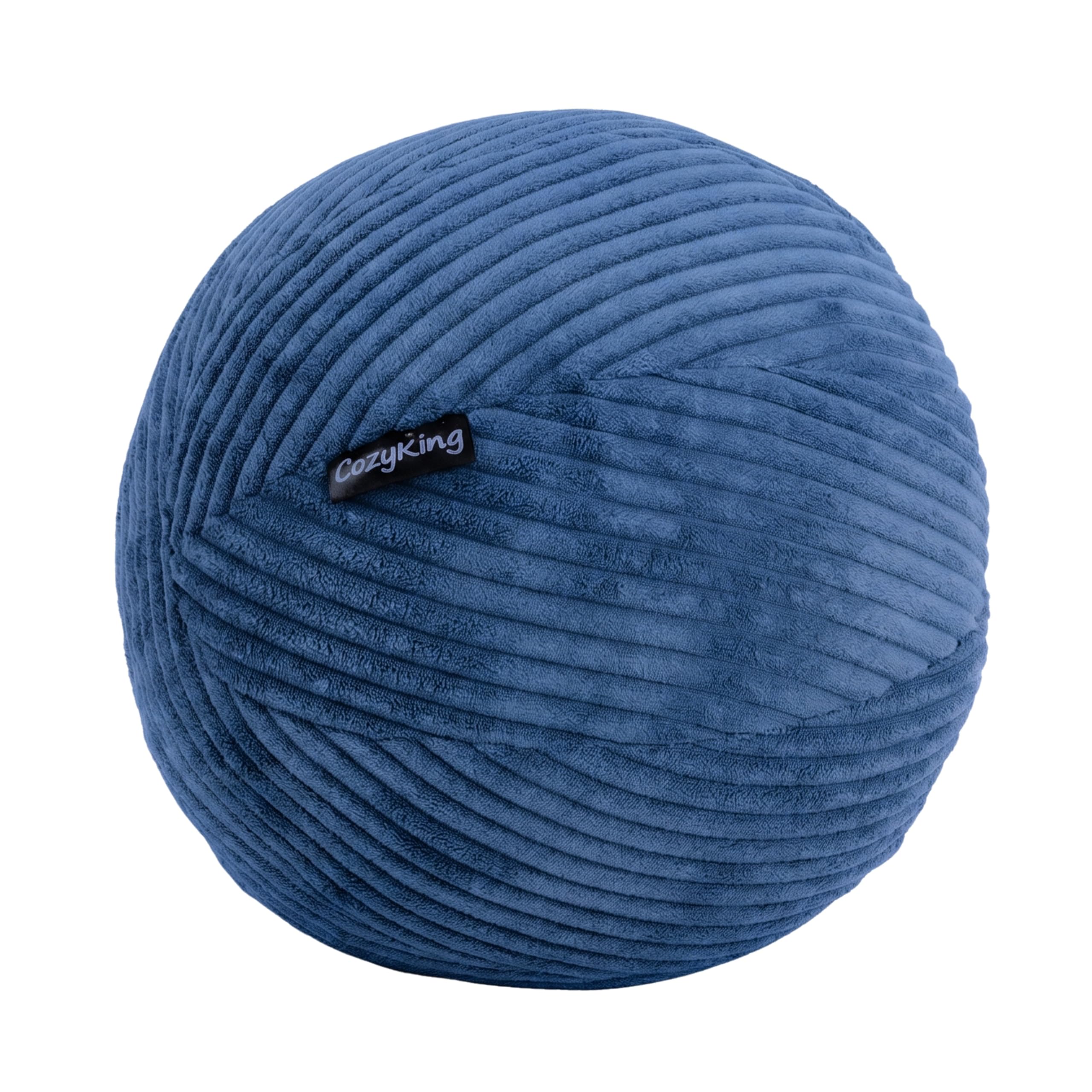 CozyKing Ball-Kissen Kugelkissen Cord Blau Spiel-Kissen rundes plüsch Kuschelkissen Kugel Öko-Tex 100 Zertifiziert und 40°C waschbar - Dekokissen für Sofa, Wohnzimmer oder Kinder-Zimmer