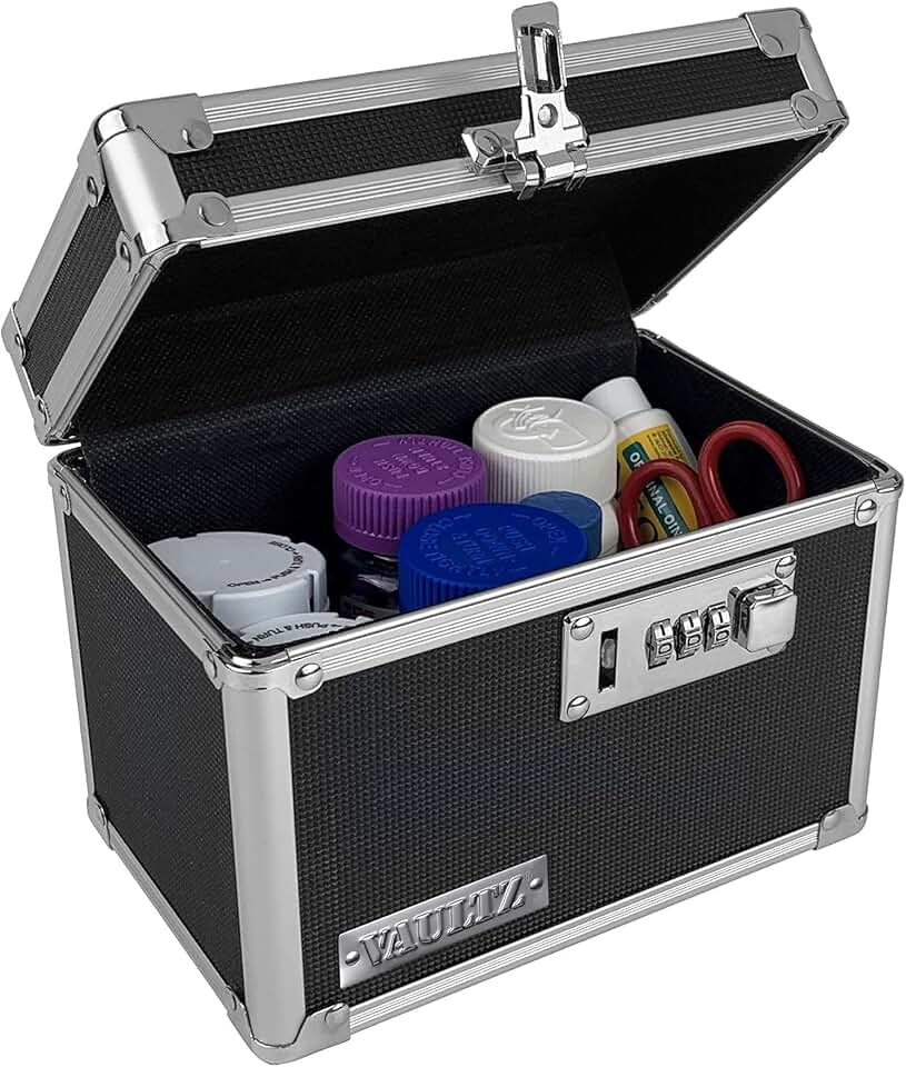 Vaultz Locking Security Box with Combination Lock - Secure Metal Lock Box Safe for Valuables, Cash & Personal Items, Small Lockbox with Code, Portable Storage Case, Black