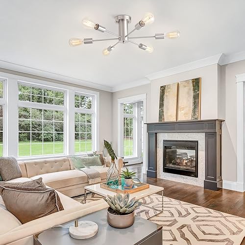 Miniatura 7 de KOSTOMO Luminarias de Cocina 6 Luces Luminaria de Techo Montaje en Nickel Moderno Semi Empotrado Iluminación Lámpara Sputnik para Dormitorio Comedor