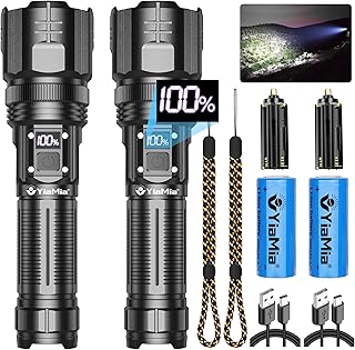 YiaMia Rechargeable Flashlights, 150000 Lumens Ultra Bright, High Powered Flashlight, Waterproof LED Super Bright Flashlight with with USB Input Output for Emergencies, Camping, and More(2pack)