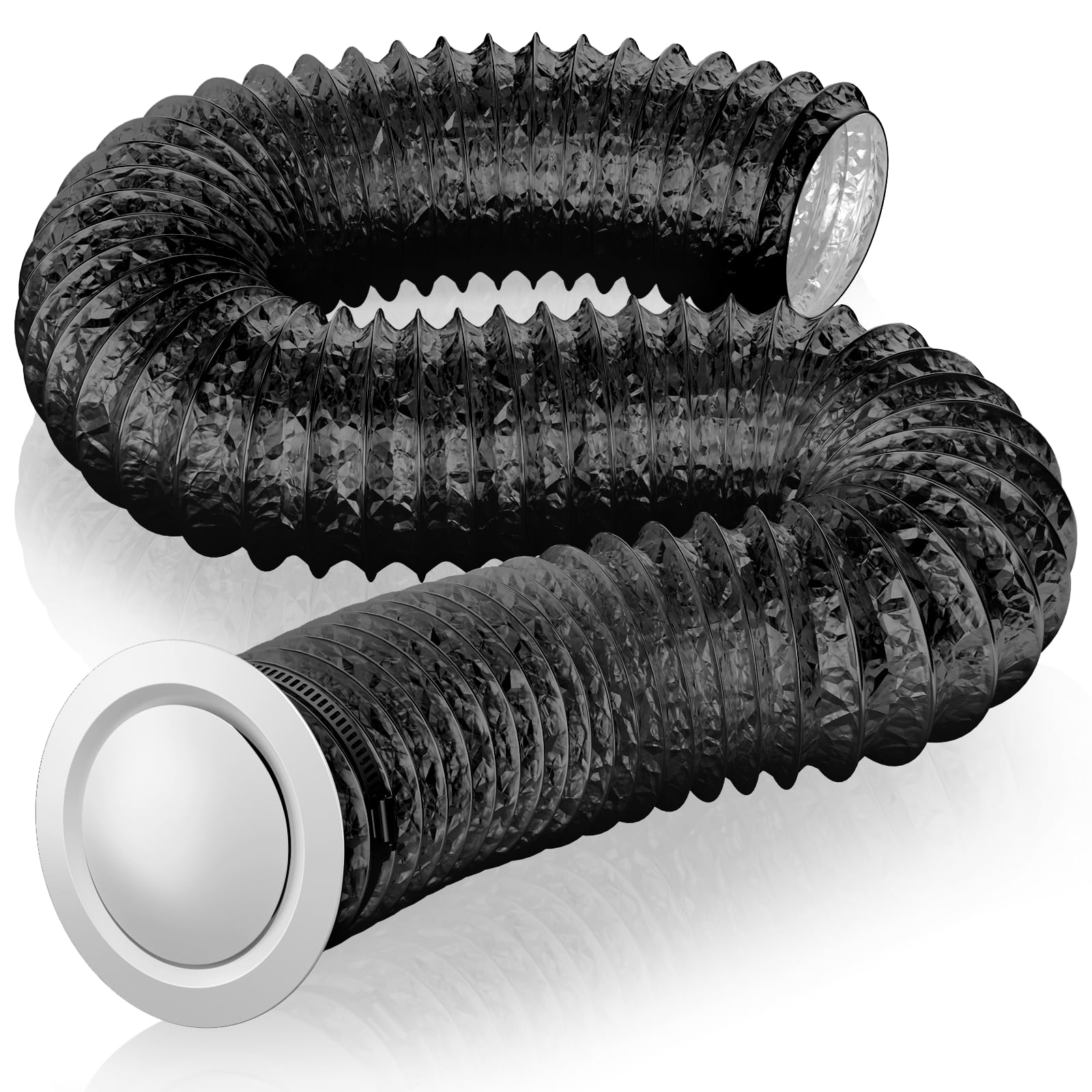 HG Power Tuyau en aluminium de 150 mm de longueur de 2 m renforcé et flexible avec 2 colliers de serrage pour hotte aspirante, ventilateur de tuyau, sèche-linge, climatisation, noir