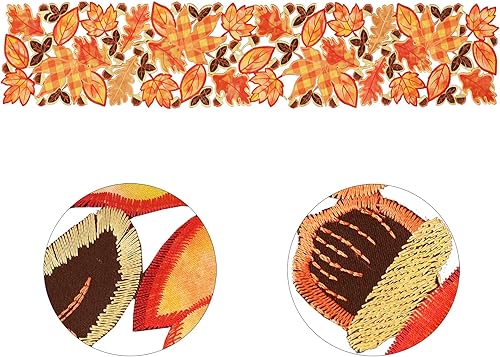 Miniatura 4 de Simhomsen Camino de mesa bordado de hojas de arce a cuadros para Acción de Gracias, decoraciones de cosecha de otoño (14 x 69 pulgadas)
