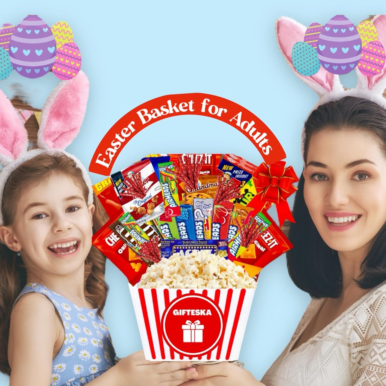 Movie Night Gift Basket -Popcorn Gift Set, with Snacks Candy & Popcorn, Theater Candy Box Variety Pack Full Size with Pop Bucket, Family Movie Night Gift Basket, Birthday, Date Night Kit - PREMIUM