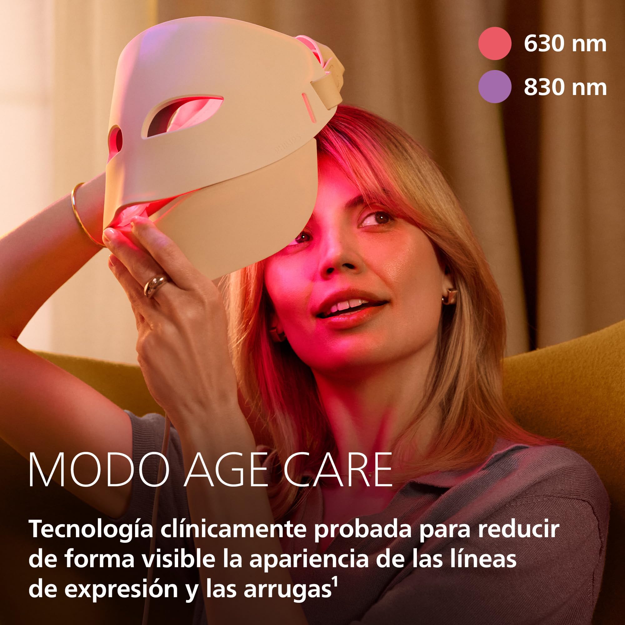Philips LED ReAura Máscara facial – rostro, contorno de ojos y cuello, 3 modos, luz roja, azul e infrarroja cercana, eficacia clínicamente demostrada¹, ajuste flexible, rutina de 10 min, LTM7100/00