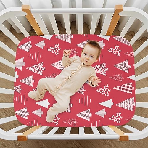 Miniatura 6 de Christmas Tree Red Crib Sheets - Stretchy Fitted Crib Sheets for Boys Girls, Unisex Cozy Baby Crib Sheet 27 x 39 x 5 Inches