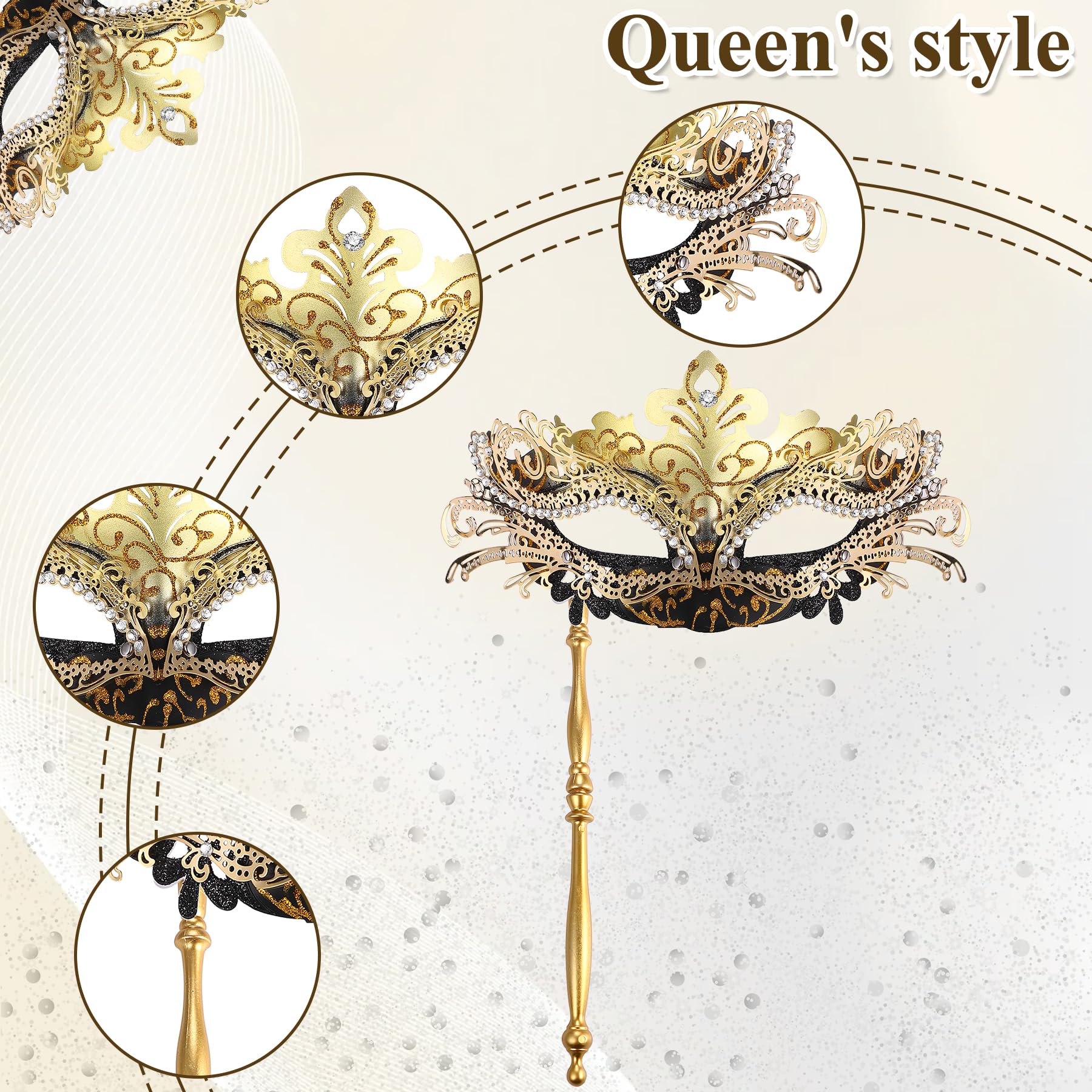 Oidea Women's Masquerade Mask with Stick: Rhinestones Deecorations Mardi Gras Venetian Mask Halloween Carnival Party Costume Ball Mask - Image 3