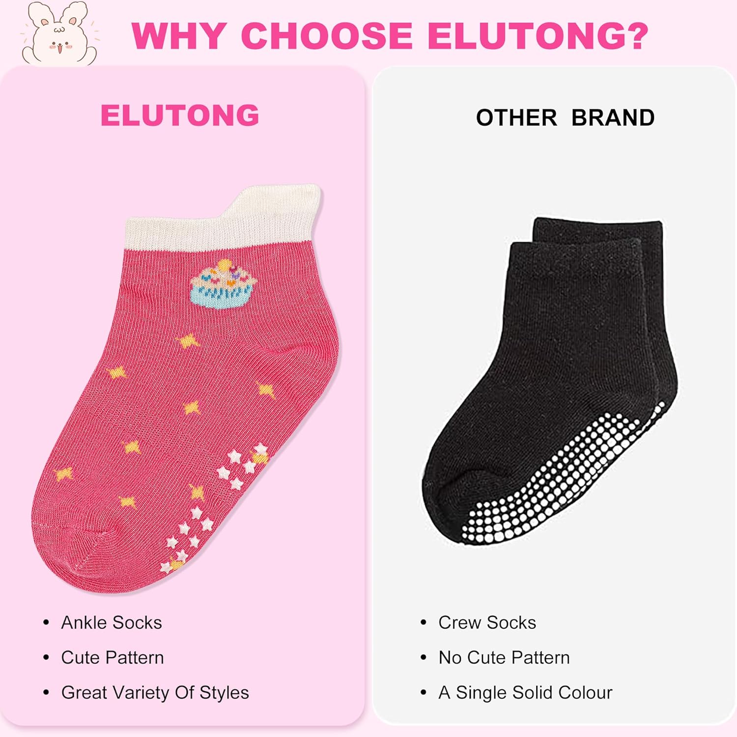 ELUTONG Toddler Socks with Grips Anti Slip Ankle Socks 12 Pairs for 1-7 Years Boys Girls Kids Infant Baby - Image 3