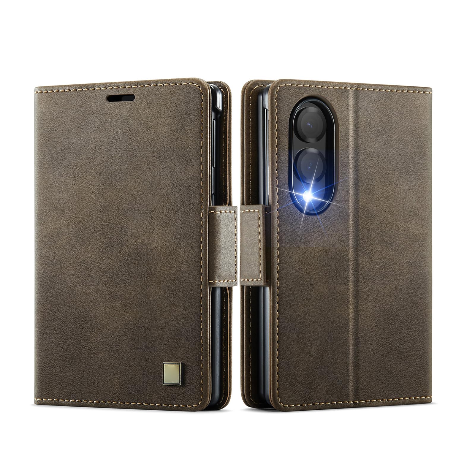 Flip Cover Per Samsung Galaxy Z Fold 8, Portafoglio Custodia in Pelle | Funzione di Appoggio Chiusura Magnetica Guscio Affari Antiurto Completa,Caffè,Fold 8