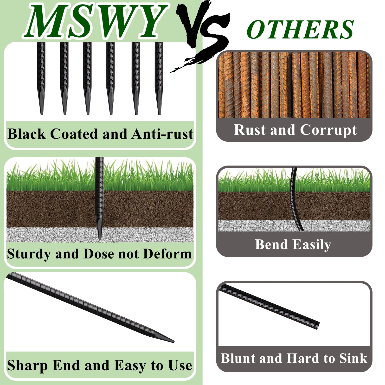 Rebar Stakes - 20 Pack Heavy Duty Ground Anchors -3