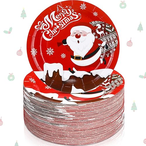 Shellwei 100 platos de papel de Navidad de 7 pulgadas, platos redondos de Navidad, platos desechables, suministros de fiesta para Navidad, temporada