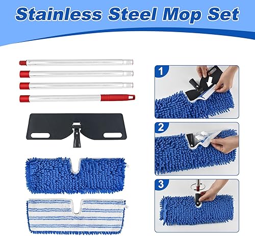 Miniatura 5 de Trapeador de microfibra de doble acción con 2 repuestos de fregona de microfibra reutilizables para limpieza de suelos, mango de trapeadores de
