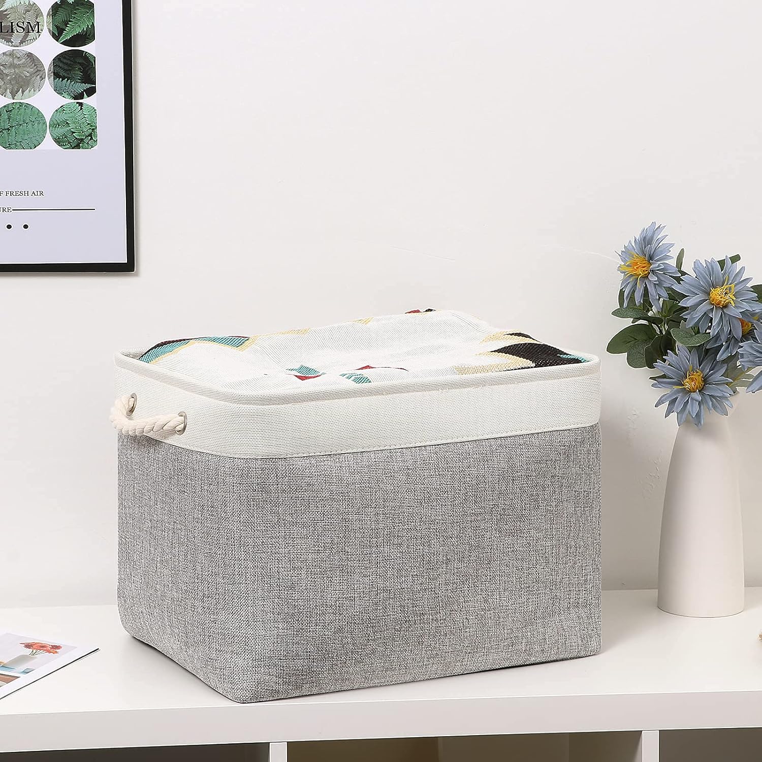 Bidtakay White & Grey Fabric Storage Bins - 2 Large (16" x 11.8" x 11.8") + 6 Small (11.8" x 7.8" x 5")