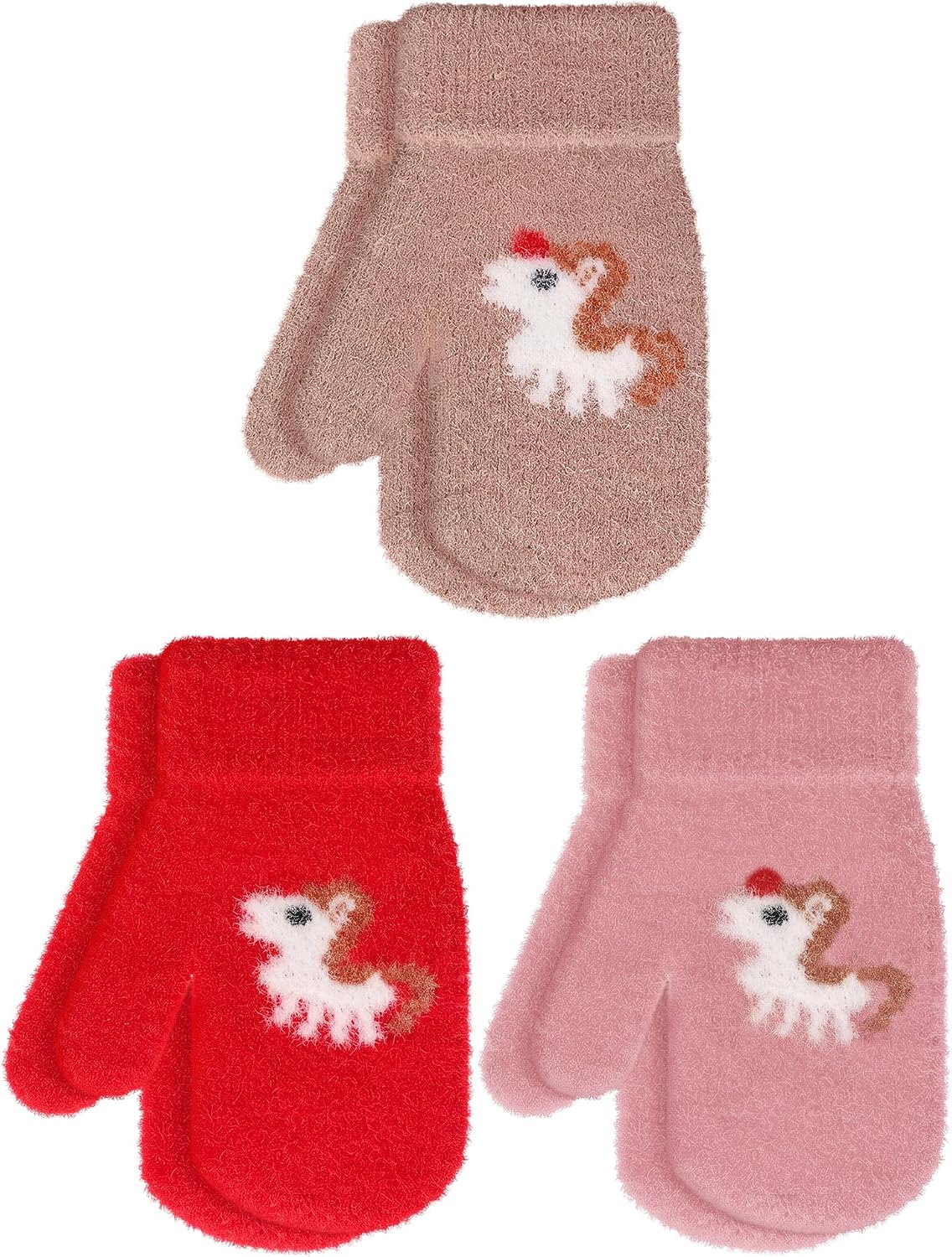 3 Pairs Toddler Mittens Kids Winter Warm Gloves Baby Newborn Soft Stretch Mittens for Boys Girls(Lovely Colors,4-8 Years)