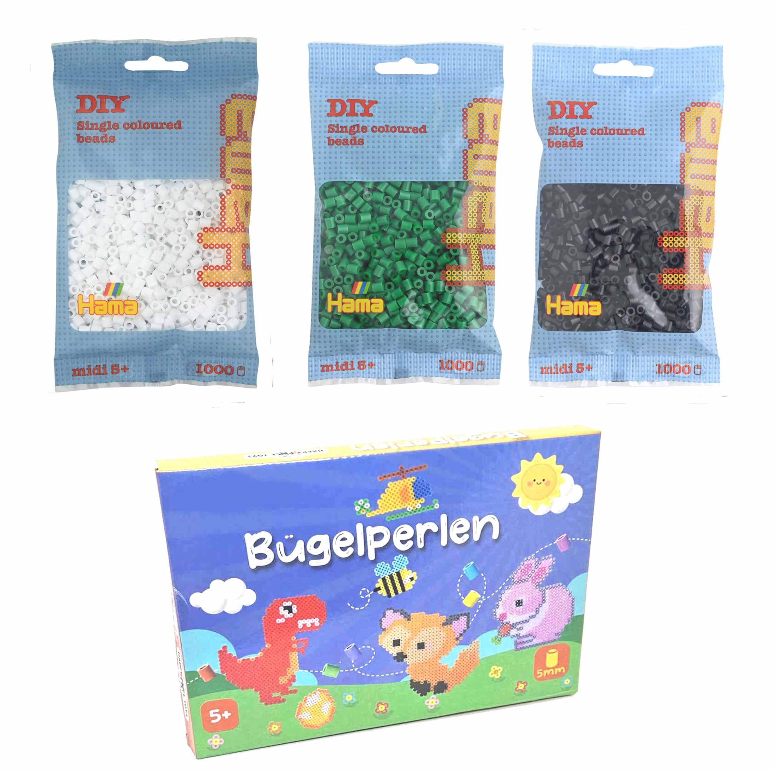 Hama Ironing Beads Set of 3 (White 01, Green 10, Black 18)