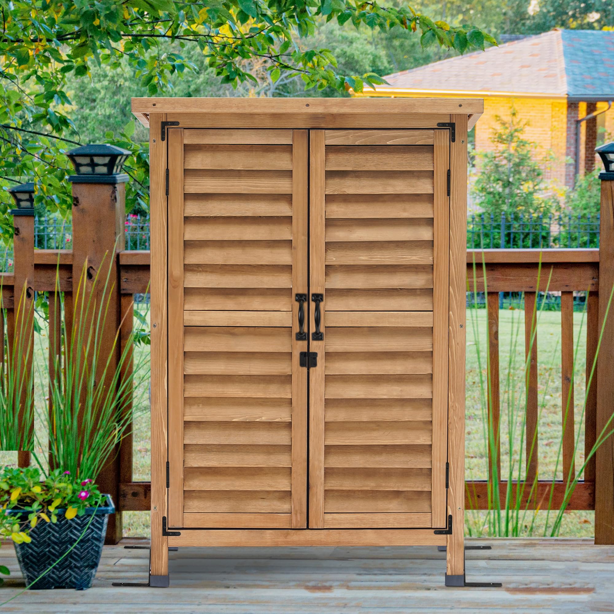 MCombo Gartenschrank Geräteschuppen Outdoor-Schrank Holz Natur 47x63x96 cm