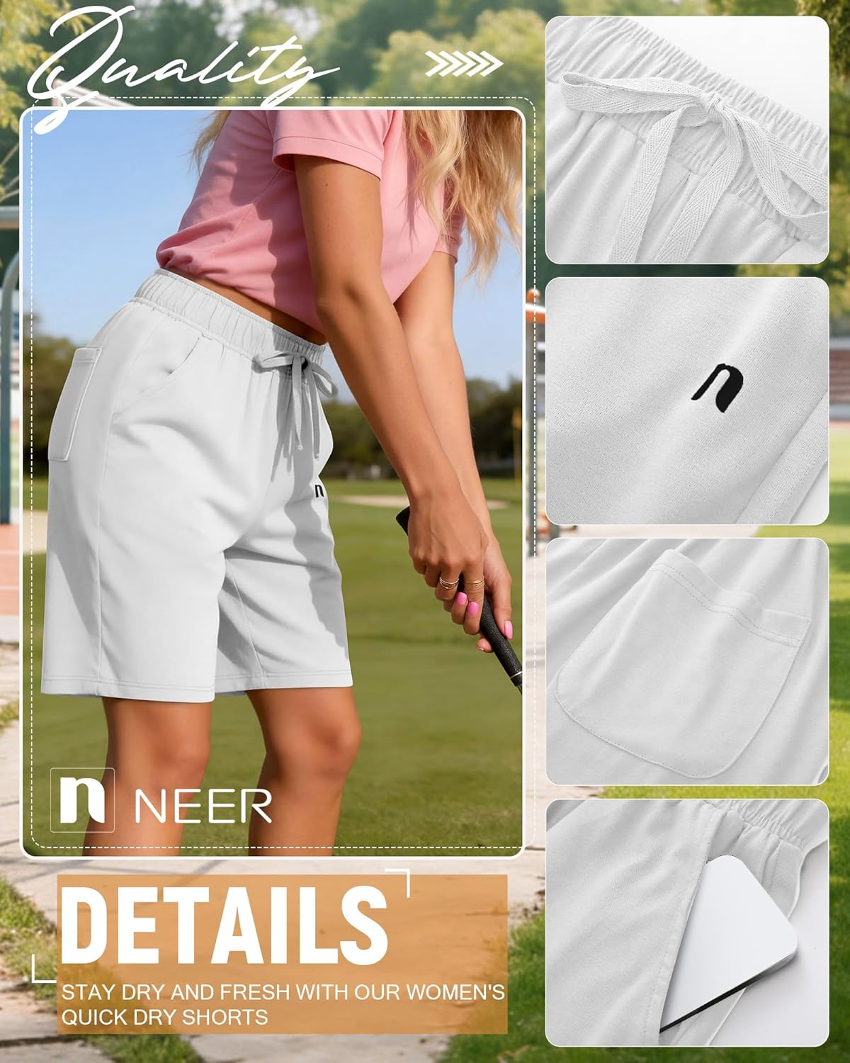 Neer 3 Pack Women's Quick Dry Shorts Women Drawstring High Waisted Bermuda Athletic Shorts with Pockets - Image 5
