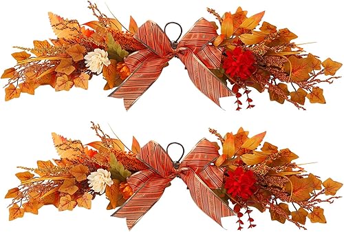 Miniatura 10 de Mokylor 2 guirnaldas de arce artificiales, 23.6 guirnaldas de cosecha de otoño, guirnalda colgante de pared de otoño con hojas de arce para