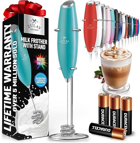 Miniatura 145 de Zulay - Potente espumador de leche con 4 pilas Duracell incluidas, manual, potente espumador de leche para capuchino, frappé, matcha y crema de