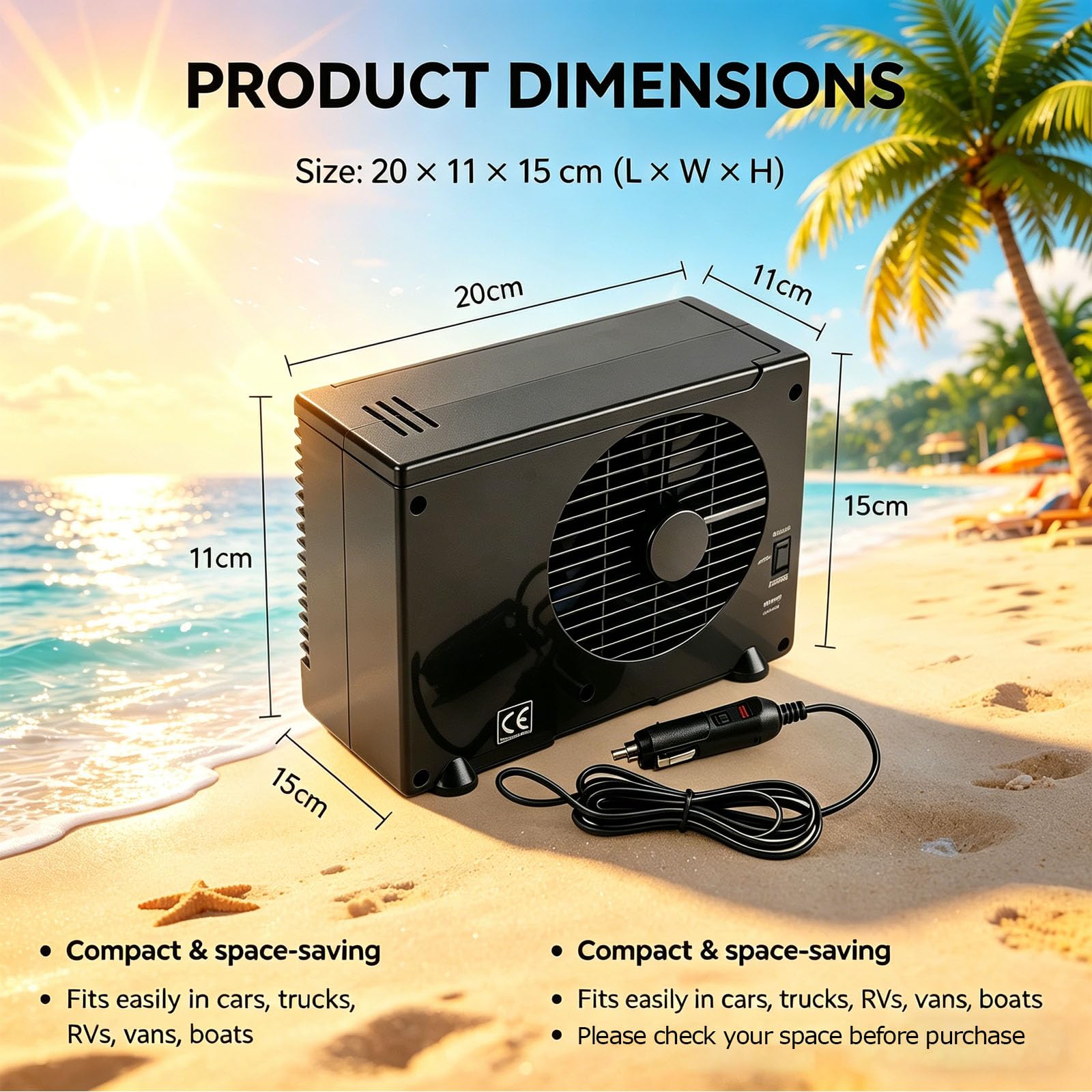 Aire acondicionado para furgoneta, unidad de acondicionamiento de 12 V, ventilador portátil con protección de apagado automático, bajo ruido, múltiples ajustes de velocidad del viento, vehículos y