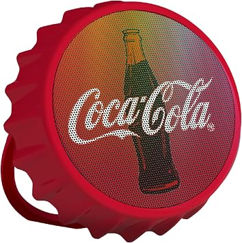 Coca-Cola Bottle Cap Shaped Bluetooth Speaker with Kickstand, Color Changing Light, FM Radio, 6H Playtime, Micro SD Card, Aux Port for Home/Outdoors/Beach/Bar | Portable Bluetooth Speakers