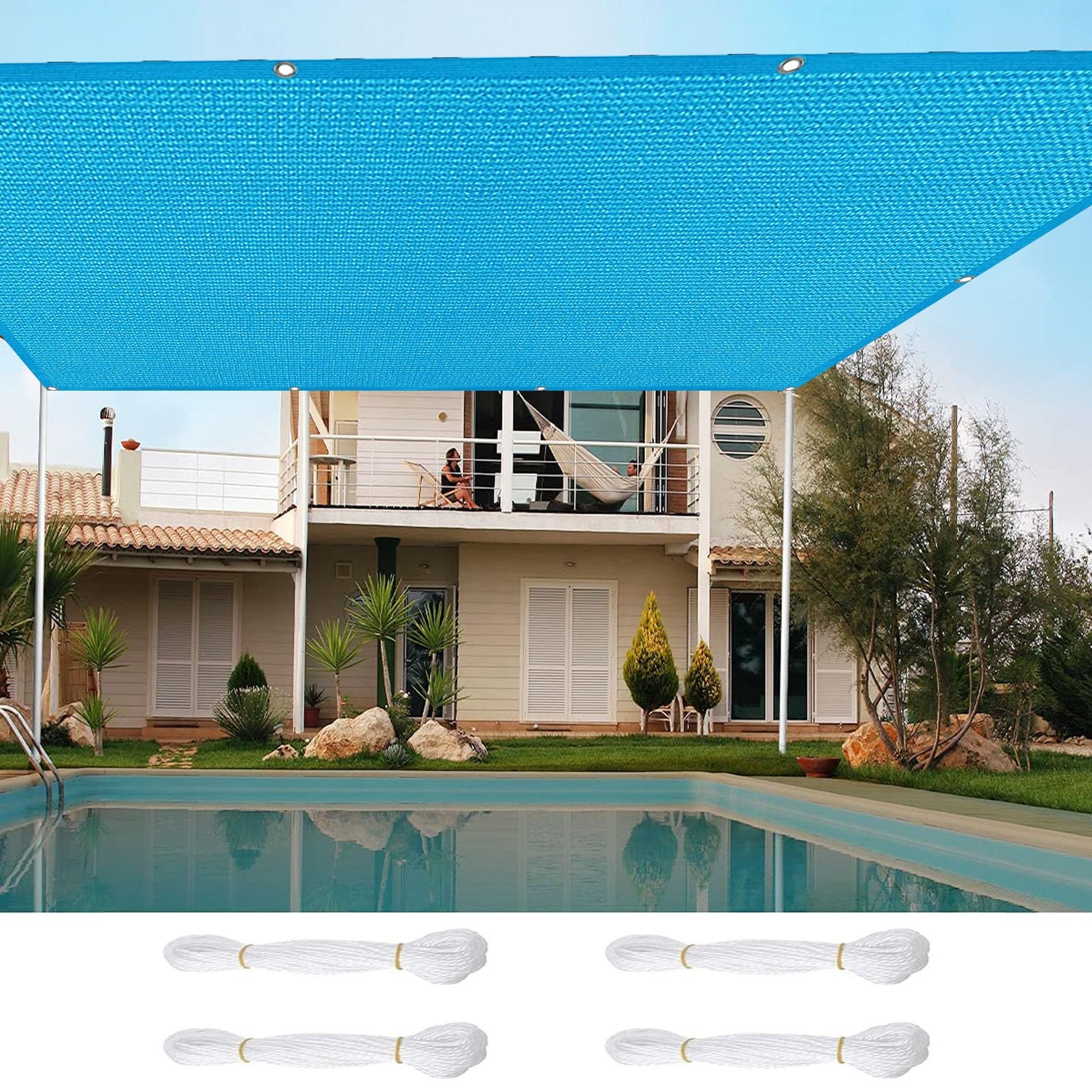 Sunscreen Awning Canopy 2.6 x 5 m Weather Resistant Durable Perfect Outdoor Pergola Awnings with 4 Ropes for Garden Outdoor Patio, Blue
