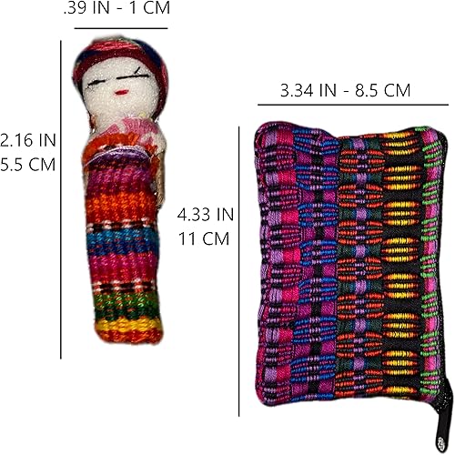 Miniatura 4 de Guatemala Worry Dolls - Juego de 12 muñecas tradicionales de 2.2 x 0.4in, con bonita bolsa de almacenamiento y llavero adicional, colores vibrantes